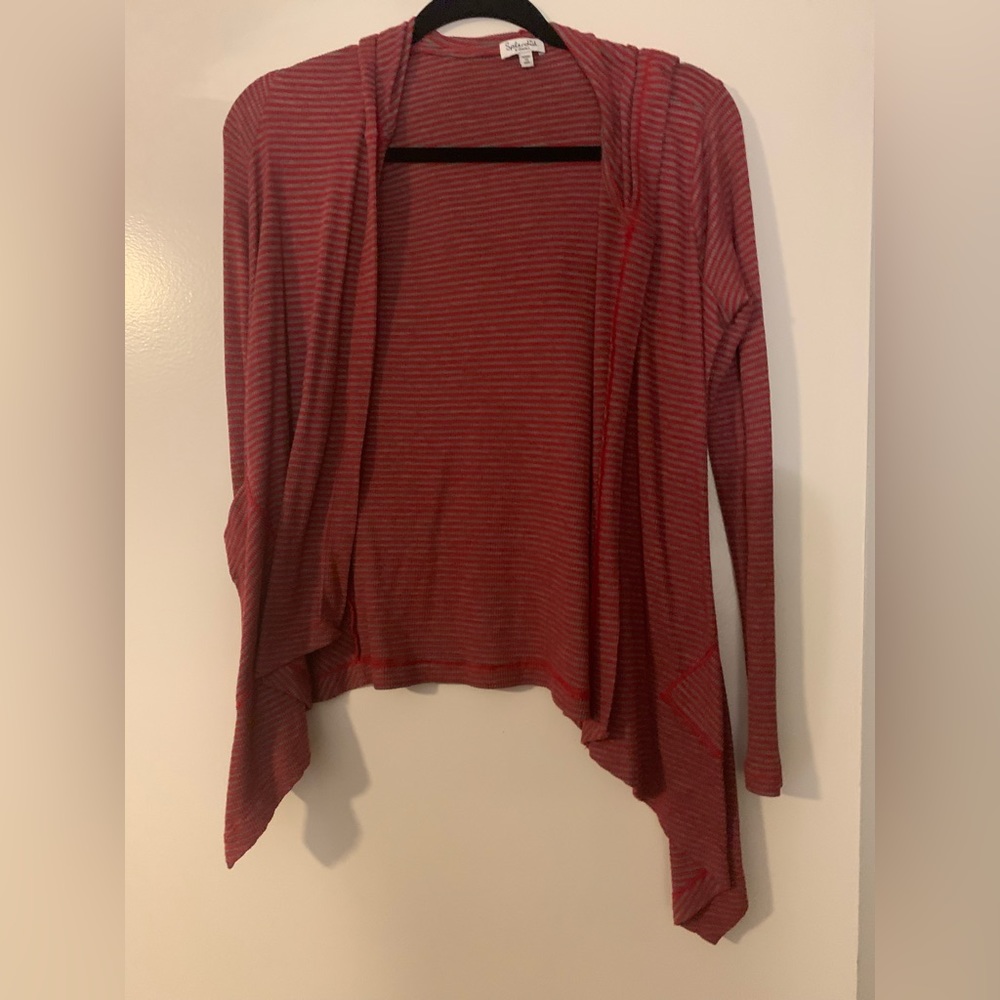 Open cardigan red/grey stripe with hood Ds